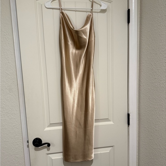 Birdy Grey Shiny Satin Midi Champagne Dress - Picture 3 of 5